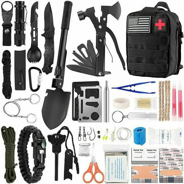 KIT DE EMERGENCIA Y SUPERVIVENCIA 33pzas BOLSO VERDE MILITAR