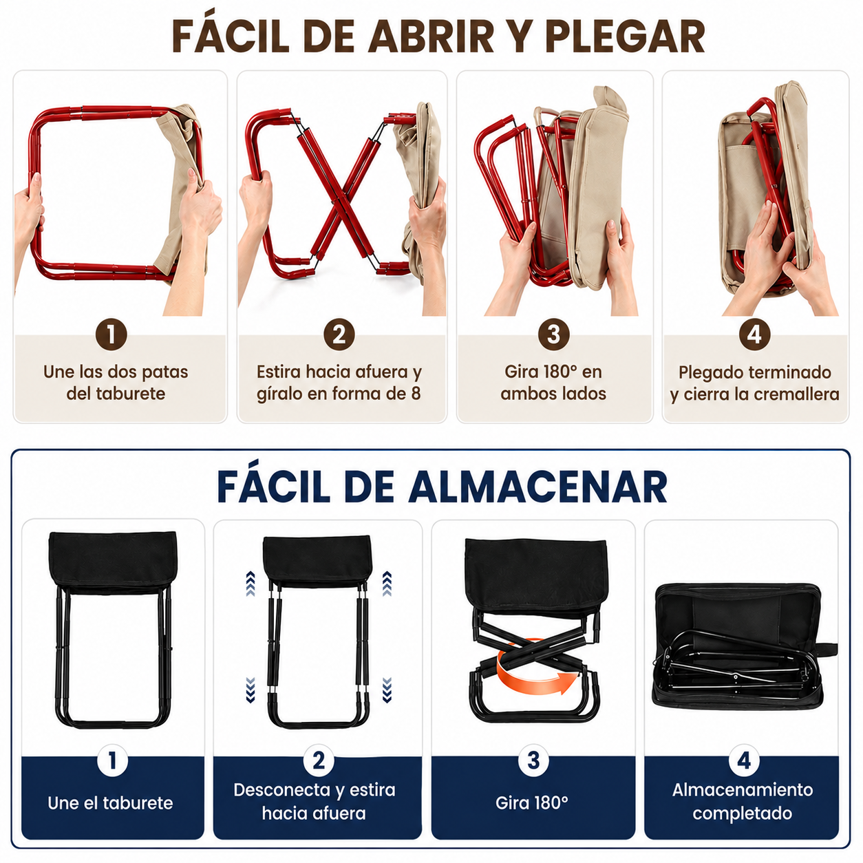BUTACA DESMONTABLE C/ BOLSO 95KG VARIOS COLORES