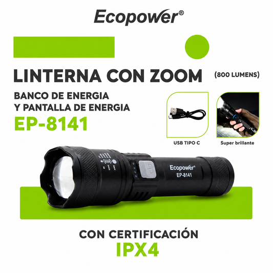 LINTERNA ECOPOWER RECARGABLE 800LM EP-8141
