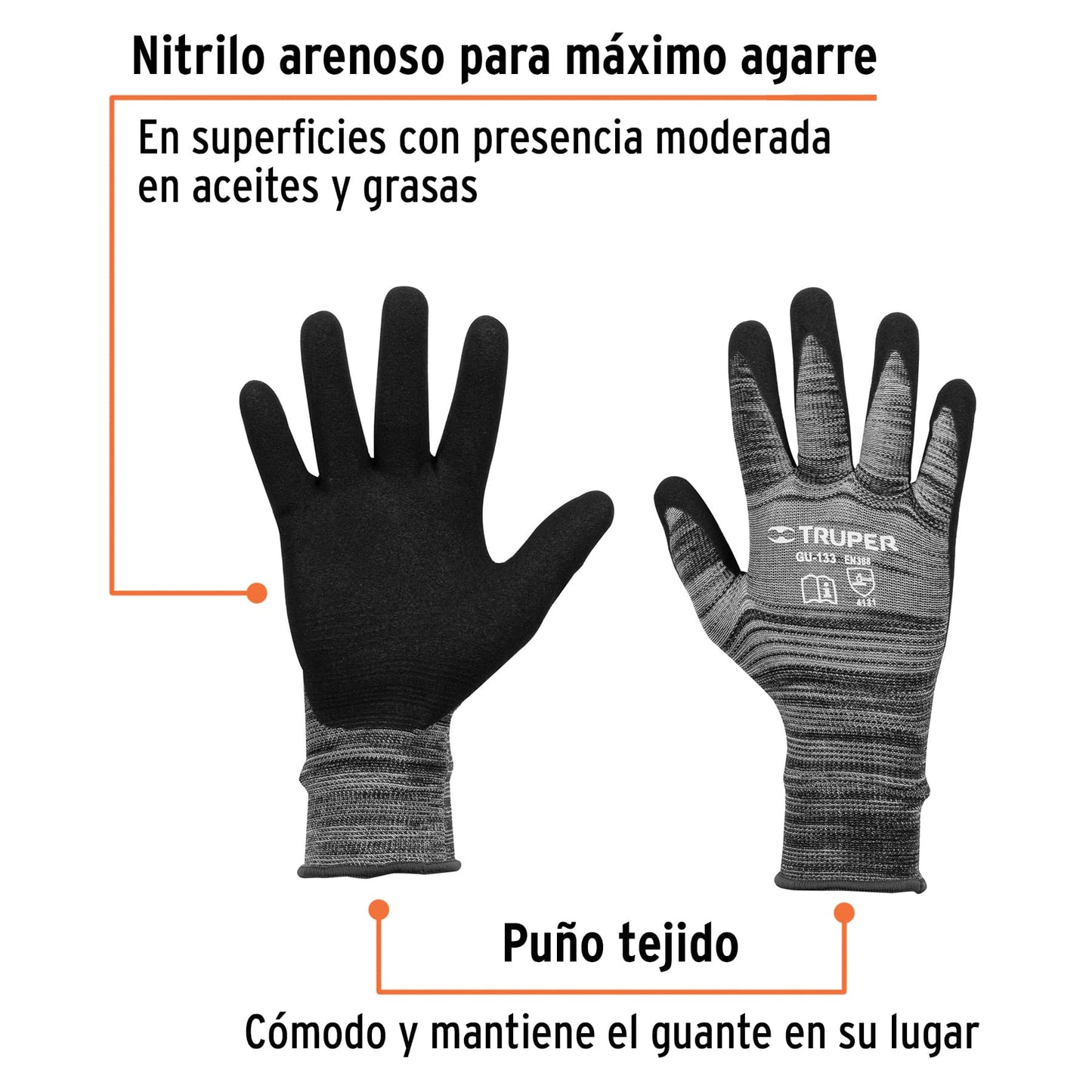 GUANTES DE NYLON RECUBIERTOS DE NITRILO ARENOSO G, TRUPER