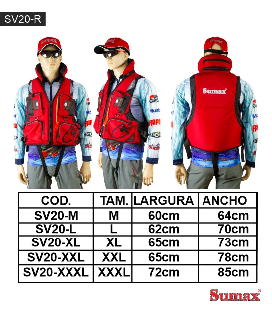 CHALECO SALVAVIDAS SUMAX  SV20- ROJO