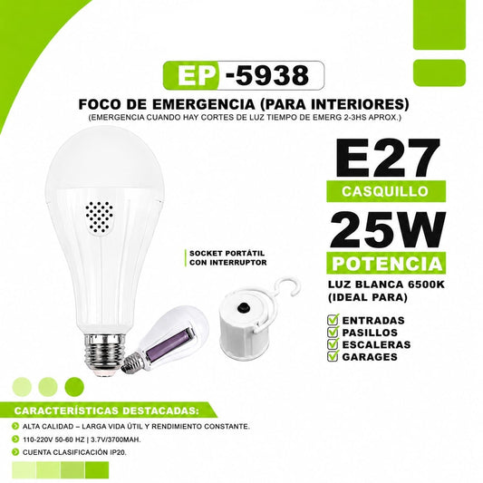 FOCO DE EMERGENCIA RECARGABLE ECOPOWER EP-5938