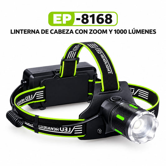 LINTERNA DE CABEZA CON ZOOM Y 1000 LUMENES EP-8168