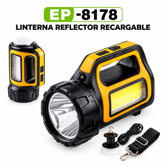 LINTERNA REFELCTOR RECARCABLE 1000LM C/ LUZ LATERAL EP-8178