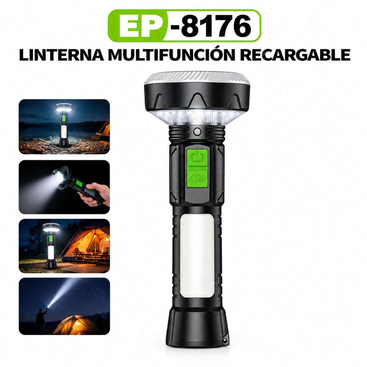 LINTERNA MULTIFUNCION RECARG. CON COB, IMAN Y POWERBANK EP-8176